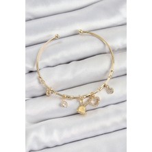 Pirinç Zirkon Taşlı Tavşan ve Kalp Model Gold Renk Charm Bileklik