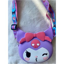 Kız Çocuk Sanrio Kuromi Figürlü Çıkartılabilir Ayarlanabilir Askı Silikon Mor Çapraz Çanta Cüzdan