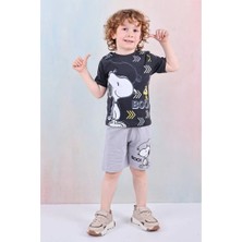 Pjkskt Snoopy Desenli Gri Şortlu Erkek Çocuk Kısa Kol Takım 7603-G