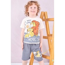 Pjkskt Lion King Desenli Füme Şortlu Erkek Çocuk Kısa Kol Takım 7602-F
