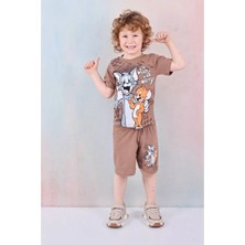 Pjkskt Tom&jerry Desenli Kahverengi Şortlu Erkek Çocuk Kısa Kol Takım 7611-K