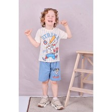 Pjkskt Tavşan Strike Desenli Mavi Şortlu Erkek Çocuk Kısa Kol Takım 7591-M