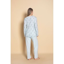 Kadın Homewear Bambu Pijama Takımı Uzunkol Üç Düğmeli Yaka Güpür Detaylı