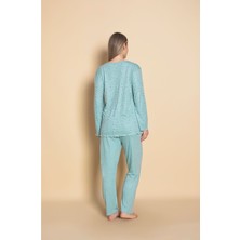 Kadın Homewear Bambu Pijama Takımı Uzunkol Üç Düğmeli Yaka Güpür Detaylı