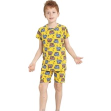 Elmkp Sarı Safari Desen Erkek Çocuk Şortlu Pijama Takımı 3-10 Yaş 3101-1