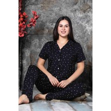 Milan Kumaş Gömlek Yaka  Kısa Kollu Kadın Pijama Takımı Homewear