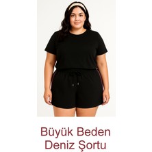 Siyah Büyük Beden Kadın Deniz Şortu Büyük Beden Şort (2xl-7xl)