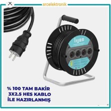 Hes Kablo Araç Şarjı Uyumlu 3x2.5 Yüzde Yüz Tam Bakır 4 'lü Makaralı Uzatma Seyyar