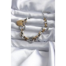 316L Çelik Gold Renk Mix Renk Kalp Model Kadın Bileklik - TJ-BB5629