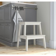 2 Katlı Basamaklı Tabure Yükseklik: 50 cm Ikea Ahşap Basamak Banyo Mutfak Basamağı Beyaz Renk
