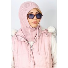 Ritnice Kadın İpli Pembe Balaclava Triko Bere / Başlık