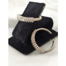 Ladybirdbujiteri Çift Sıra Zirkon Taşlı  Ayarlanabilir Yarım Tur Çelik Yüzük