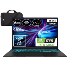 Asus Vivobook 16 V3607VU-EP Intel Core 5 210H 8gb 512 SSD RTX4050 6gb Windows 11 Pro 16" Wuxga 144Hz + Elektropasaj Çanta