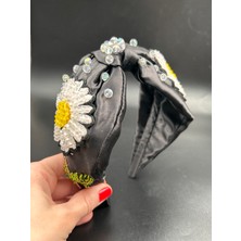 Floral Tasarım Abiye Günlük Siyah Papatyalı Saç Aksesuarı El Işi Kadın Saç Tacı