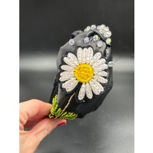 Floral Tasarım Abiye Günlük Siyah Papatyalı Saç Aksesuarı El Işi Kadın Saç Tacı
