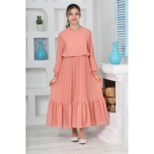 Kız Çocuk Uzun Boydan Pliseli Pamuklu Şifon Uzun Testtür ELBISE-ELB-0045