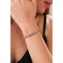 Gümüş Rose Kaplama Baget Beyaz Zirkon Taşlı Pırlanta Montürlü Rodyumlu Su Yolu Bileklik