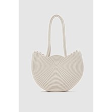 Gusta Medium Hasır Omuz Çantası Krem