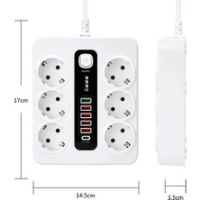 Zoli 6 Adet Akıllı Bkl Priz Akım Korumalı, 5 USB ve 1 Type-C Pd 20W Bağlantılı 2 Metre Kablolu