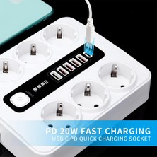 Zoli 6 Adet Akıllı Bkl Priz Akım Korumalı, 5 USB ve 1 Type-C Pd 20W Bağlantılı 2 Metre Kablolu