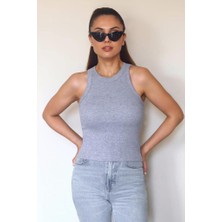 Ritnice Kadın Premium Doku Duman Gri Fitilli Pamuklu Atlet