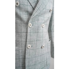 Giotelli Yeşil Kareli Slim Fit Erkek Kruvaze Ceket