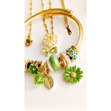 Bileklik Pandorsb ve Papatya Kolye Altın Kaplama Zirkon Taş 316 L Çelik 2'li Set + Hediye Paket