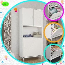 Modilayn 75 x 165 x 30  cm  ARD-141 2 Kapaklı 2 Bölmeli Sepet Raflı Banyo Dolabı Kirli Çamaşır Dolabı