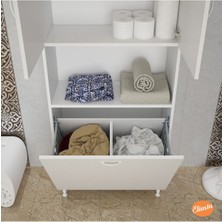 Modilayn 75 x 165 x 30  cm  ARD-141 2 Kapaklı 2 Bölmeli Sepet Raflı Banyo Dolabı Kirli Çamaşır Dolabı