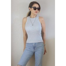 Ritnice Kadın Premium Doku Gri Fitilli Pamuklu Atlet