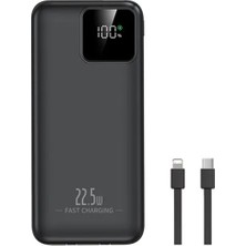 20.000 Mah Powerbank Pd 22.5W Hızlı Şarj Dahili Type-C ve Lightning Kablolu Quick Charge 3.0