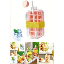 Yeni Nesil Basmalı  Buz Kalıbı Pipetli Su Şişesi 18 Bölmeli Hazneli Buz Küpü 800 Ml-Pebme