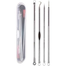 Komedon Akne Siyah Nokta Temizleyici 4'lü Set Paslanmaz Çelik Komedon Gümüş Komedon Kutulu