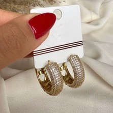 Gold Taşlı Halka Küpe