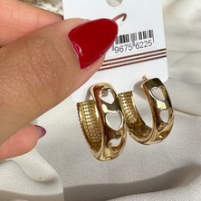 Gold Taşlı Halka Küpe
