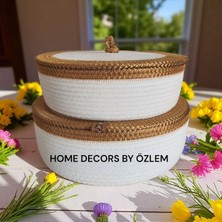 Home Decors By Özlem 2'li Kapaklı Sepet Takımı Hasır Sepet Düzenleyici Organizer Dekorasyon Hediyelik 27X9CM-25X8CM
