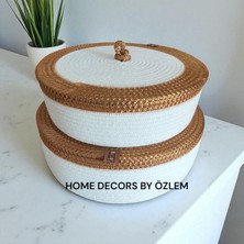 Home Decors By Özlem 2'li Kapaklı Sepet Takımı Hasır Sepet Düzenleyici Organizer Dekorasyon Hediyelik 27X9CM-25X8CM
