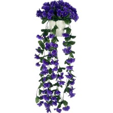 Yapay Çiçek Sarkan Mor Menekşe Krem Rengi Saksıda 4 Sarkan Dallı 70CM