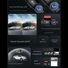 L308 4K UHD Araç İçi Kamera  Wi-Fi GPS 128GB IR Gece Görüşü, Çift Lens Ön-Arka-İç Kayıt APP Kontrol DashCam