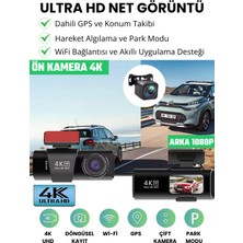 L308 4K UHD Araç İçi Kamera  Wi-Fi GPS 128GB IR Gece Görüşü, Çift Lens Ön-Arka-İç Kayıt APP Kontrol DashCam