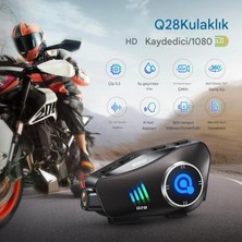 Q28 Wifi Kameralı Motosiklet Kask Kulaklık Interkom Bluetooth  Sd Kart Destekli Su Geçirmez Intercom