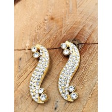 Gold Renk Taşlı Sallantılı Küpe