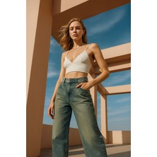 Banny Jeans Kadın Yüksek Bel Skater Fit Jean Pantolon Tint Yeşil