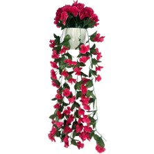 Yapay Çiçek Sarkan Fuşya Menekşe Krem Rengi Saksıda 4 Sarkan Dallı 70CM