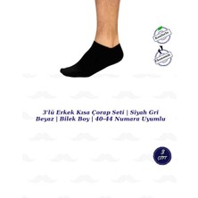 3'lü Erkek Kısa Çorap Seti | Siyah Gri Beyaz | Bilek Boy | 40-44 Numara Uyumlu