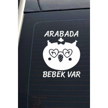 Arabada Bebek Var Sevimli Beyaz Oto Cam Sticker Hayvan Figürlü Ikaz Uyarı Yazısı