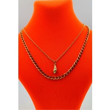 Gold Renk Zincir Figürlü Kararmaz Özel Tasarım Kolye