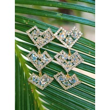 Sarı Renk Zirkon Taşlı Lüks Abiye Küpe