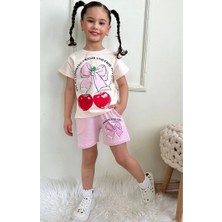Pjkskt Kiraz Desenli Pembe Şortlu Kız Çocuk Kısa Kol Takım 7625-P
