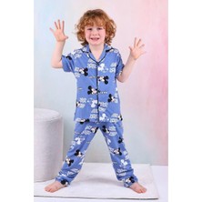 Pjkö Mickey Mause Desenli Mavi Kısa Kollu Önden Düğmeli Erkek Çocuk Pijama Takımı 4-12 Yaş 605K